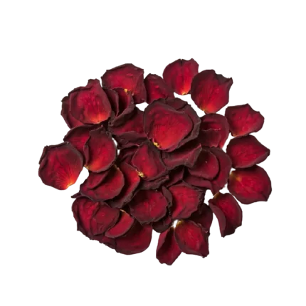 Deep red dried rose petals, showcasing high-quality organic products for a natural health and wellness lifestyle.