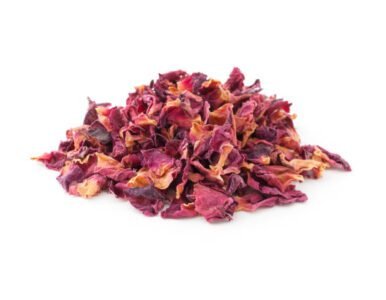 A pile of dried pink rose petals for herbal tea